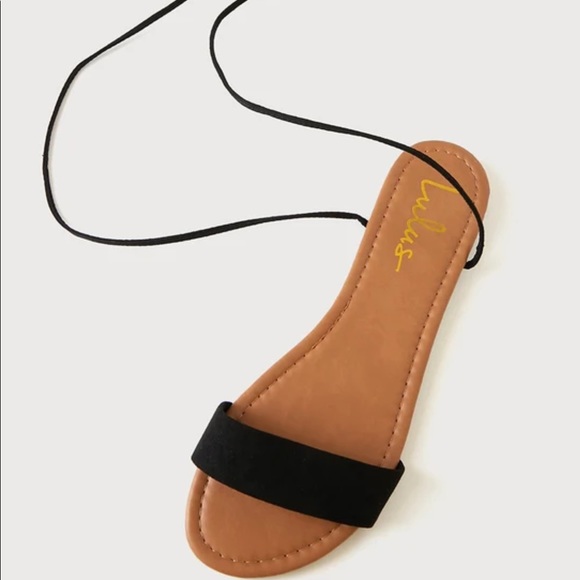 Lulu’s Black Suede Flat Lace-Up Sandals Size 6.5 Brand New in Box - Picture 3 of 11